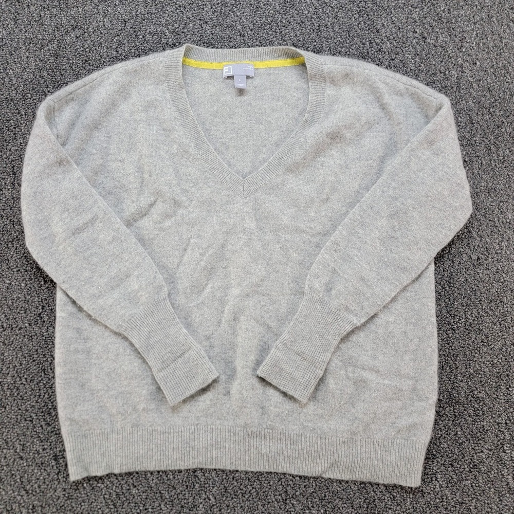 JC Penney Sweater Womens Large Gray Cashmere V Neck Relaxed Academia Preppy JCP